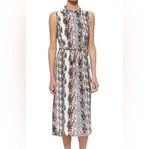 Equipment Femme silk Regan Sleeveless Snake reptile Print Midi Dress belted L